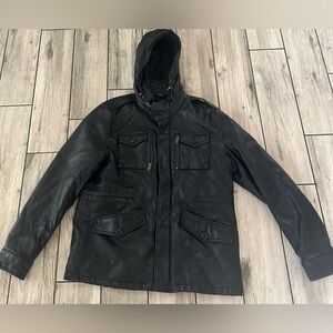 Men’s used Black Tommy Hilfiger leather retro vintage button zip up jacket L sz